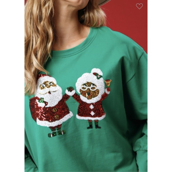 Fantastic Fawn Tops - Oversized Dolman Sleeve Sequin Mr. & Mrs. Clause top-large